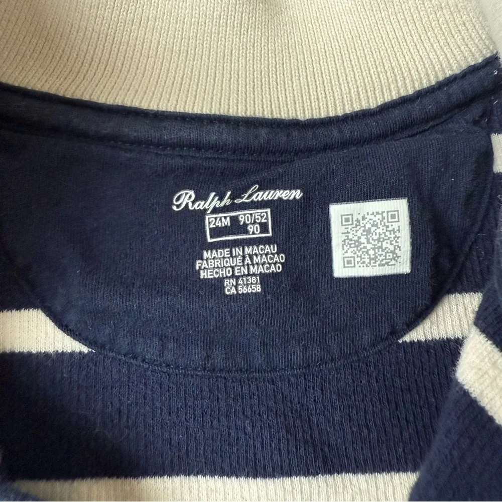 Polo Ralph Lauren Baby Boy Navy Striped Cotton Quarter Button Sweater 18-24M - Picture 3 of 4